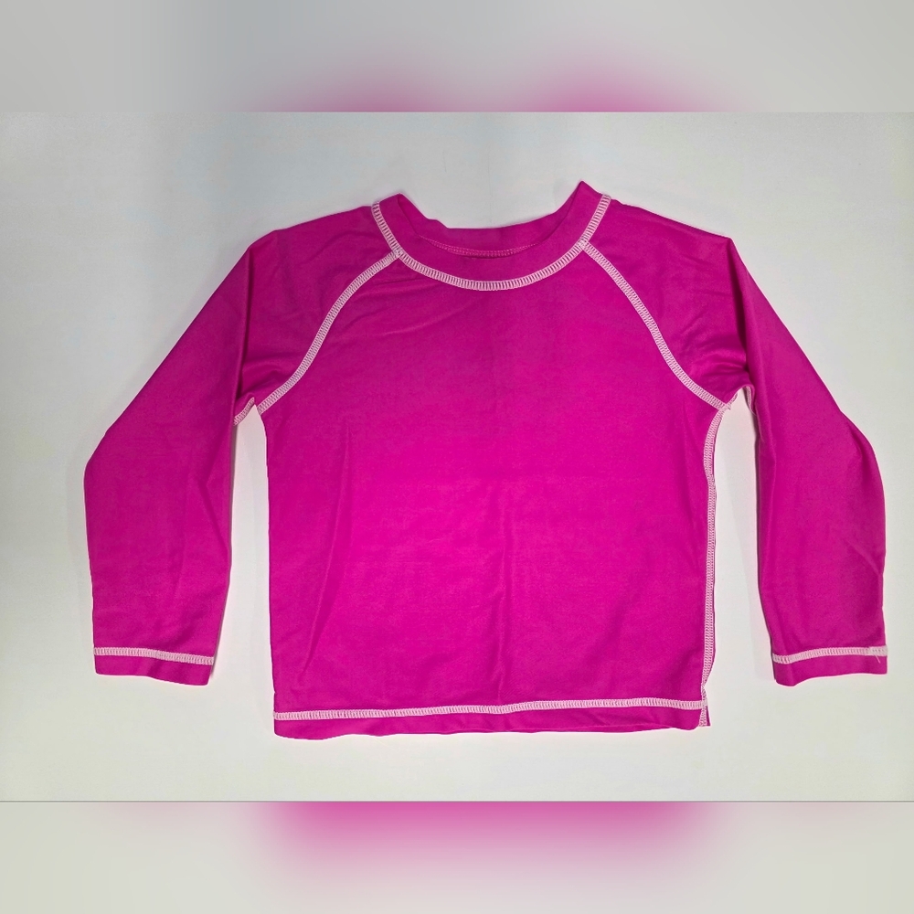 Bright Pink Long Sleeve Kids Bathing Suit Tee